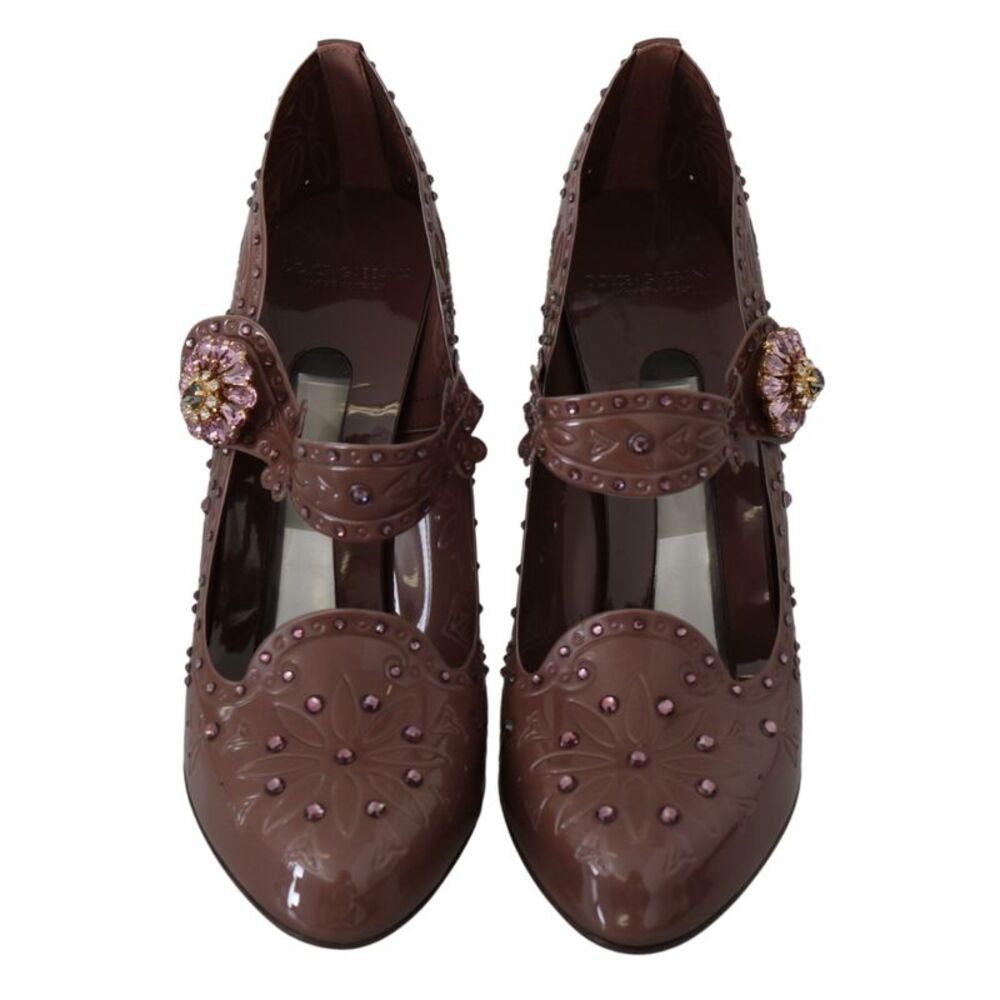 Dolce & Gabbana Brown Floral Crystal CINDERELLA Heels Women's Shoes